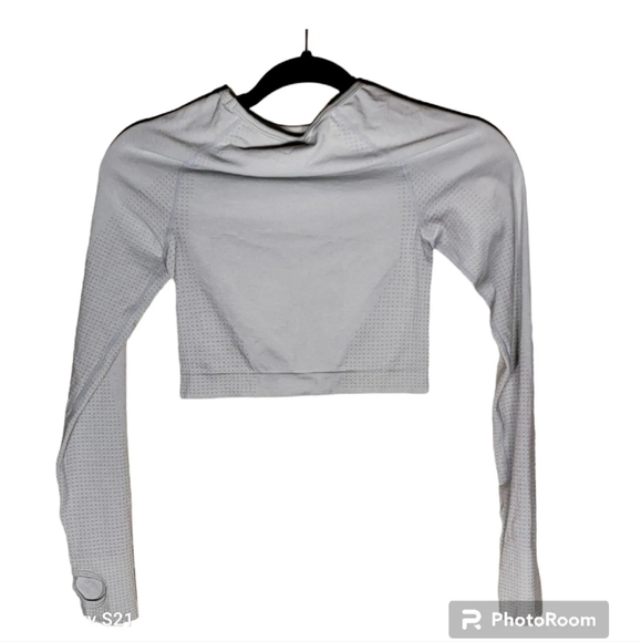 Gymshark Vital Seamless Body Fit Long Sleeve Crop Top Greenish Gray Size XS - Picture 3 of 7